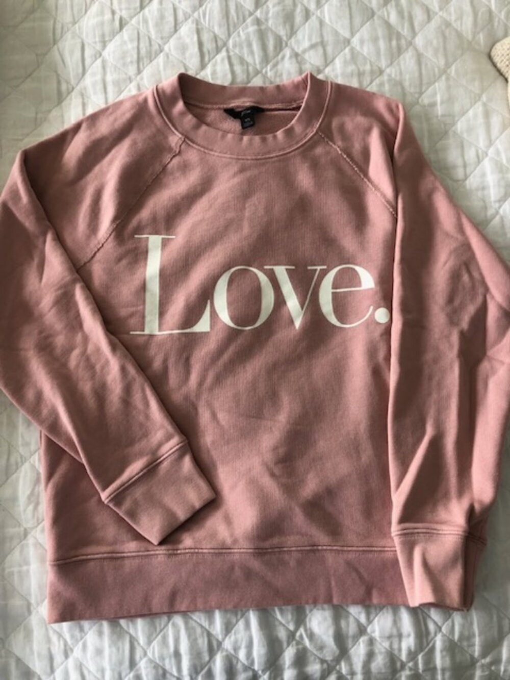 J. Crew Women's "LOVE" sweatshirt. Rose colored. Size XS